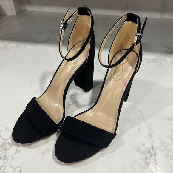 New Sam Edelman Yaro Sandals Black Suede Ankle-Strap Block Heel Sz 9 - Picture 2 of 9